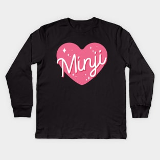 Newjeans new jeans Minji name typography pink heart Tokki Bunnies |Morcaworks Kids Long Sleeve T-Shirt